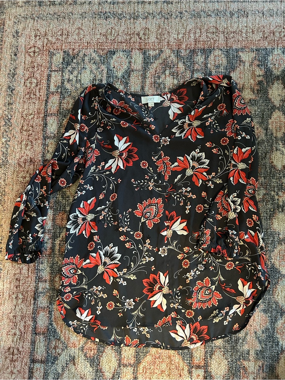 Dark grey background floral print top LOFT